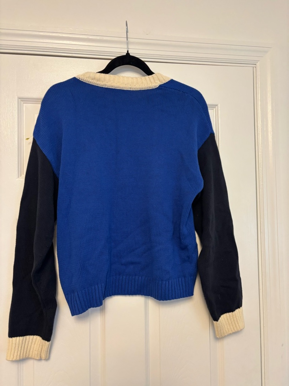 Boden Jemma Chunky Cotton Sweater Colorblock Blue Navy Ivory Small - Picture 5 of 5